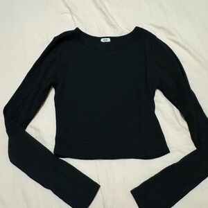 Garage Ribbed Black Cropped Long Sleeve Top